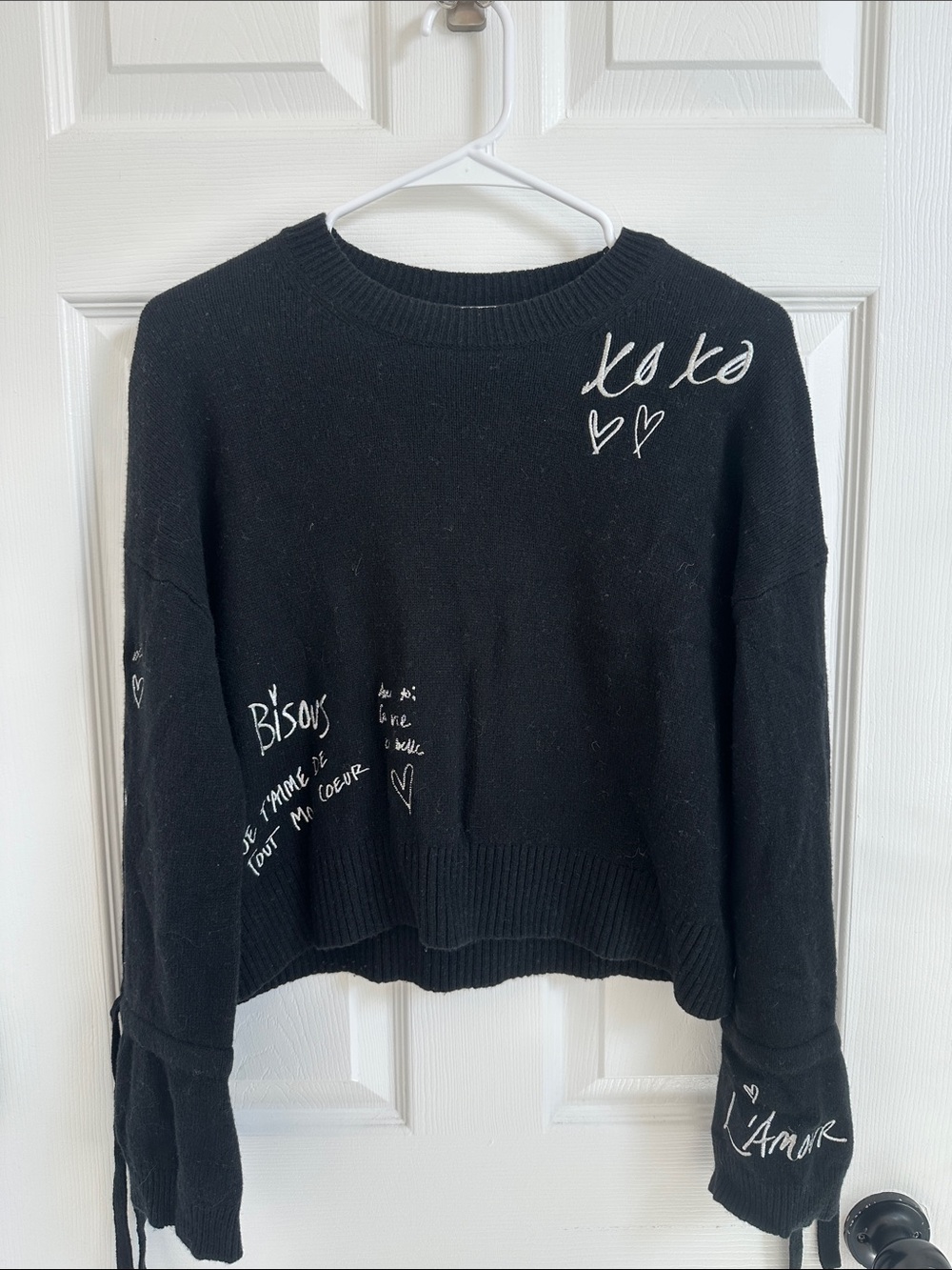 cinq a sept Black Sweater with White Script Accents